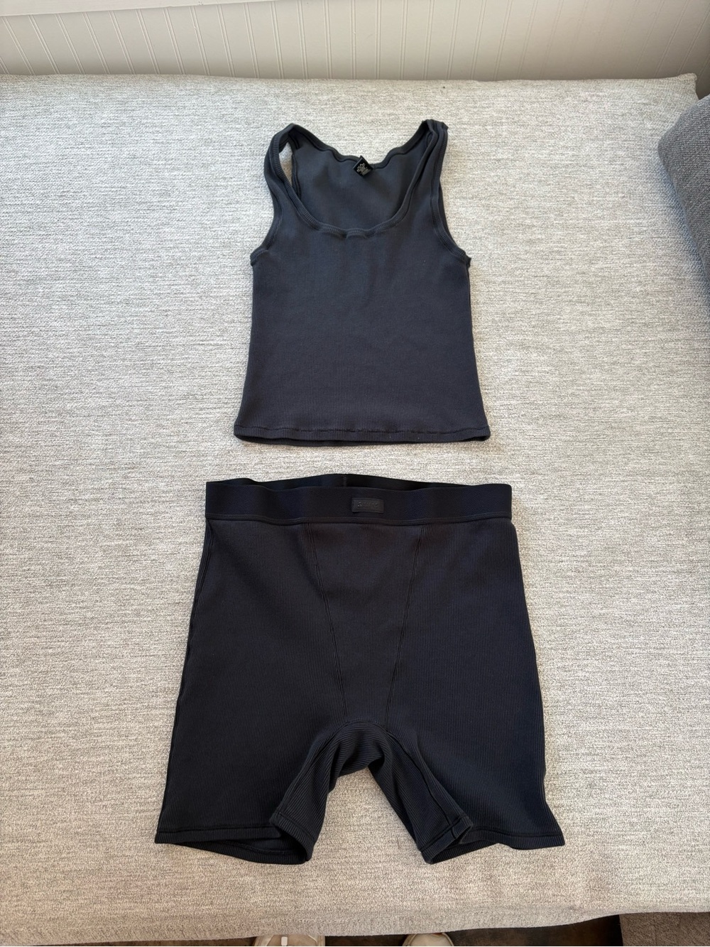 SKIMS Black Ribbed Tank & High-Waist Bike Short Set